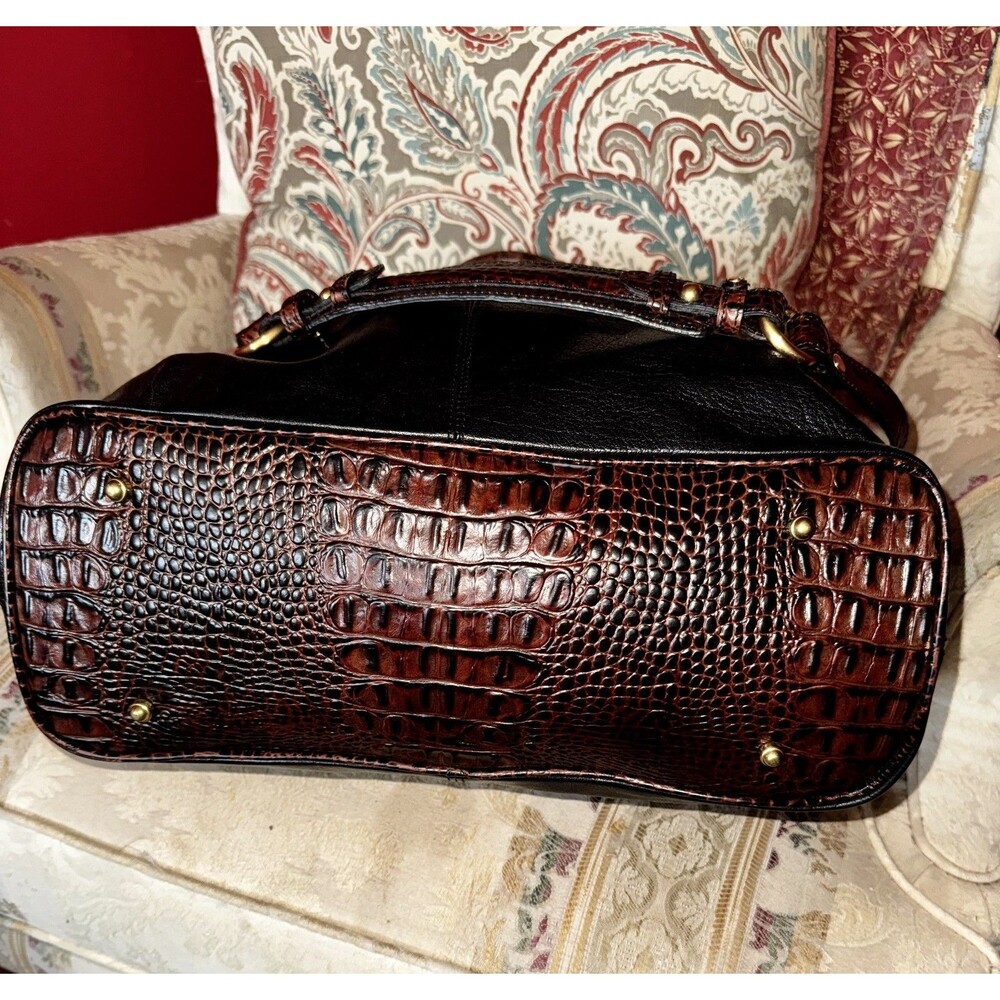 Brahmin Elisa Black Tuscan Leather Satchel Handbag Large - Picture 2 of 5